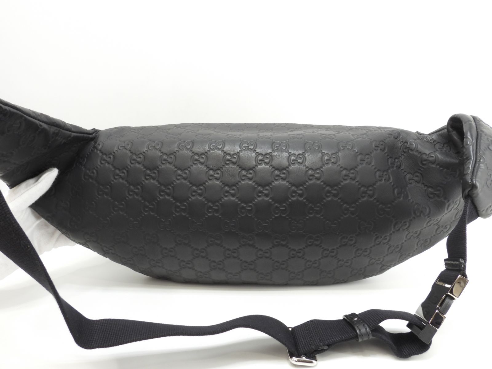 グッチ ボディバッグ大 GG シマレザー黒 斜掛ショルダーバッグ