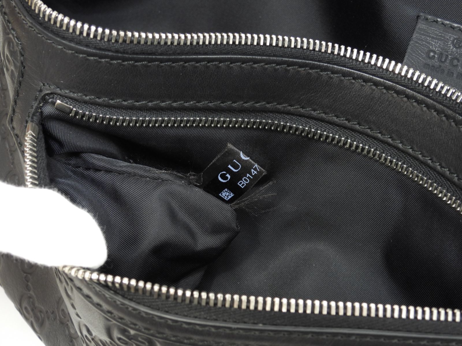 グッチ ボディバッグ大 GG シマレザー黒 斜掛ショルダーバッグ
