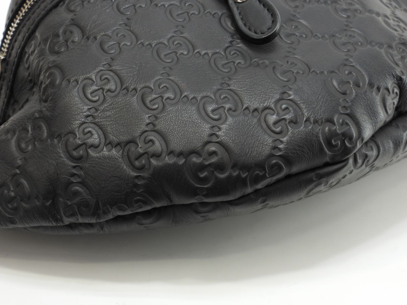 グッチ ボディバッグ大 GG シマレザー黒 斜掛ショルダーバッグ