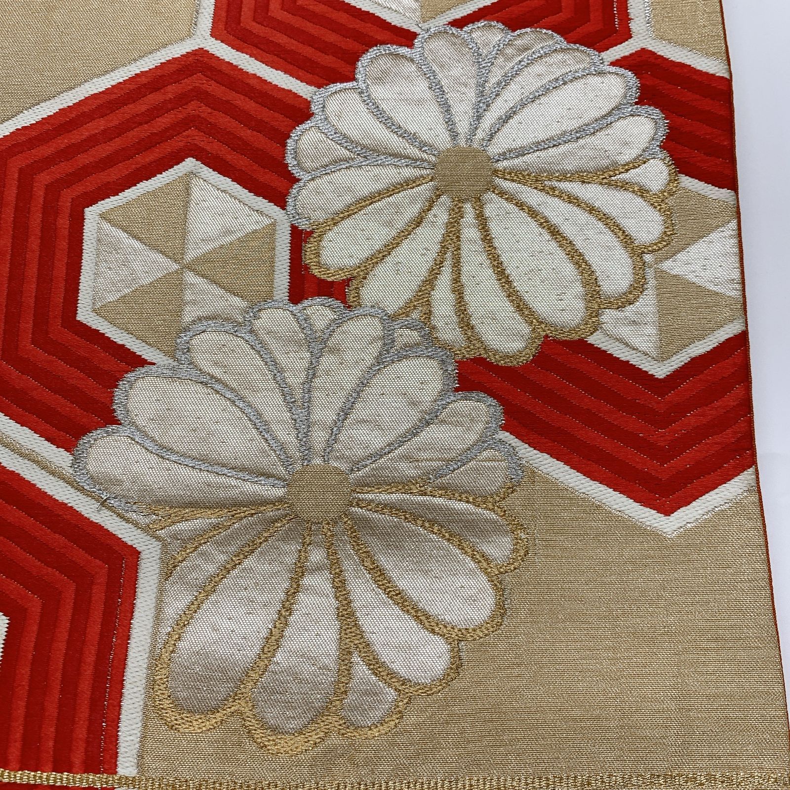 6827］袋帯 花亀甲文様 金銀糸 金 六通 未仕立て 正絹 着物 フォーマル