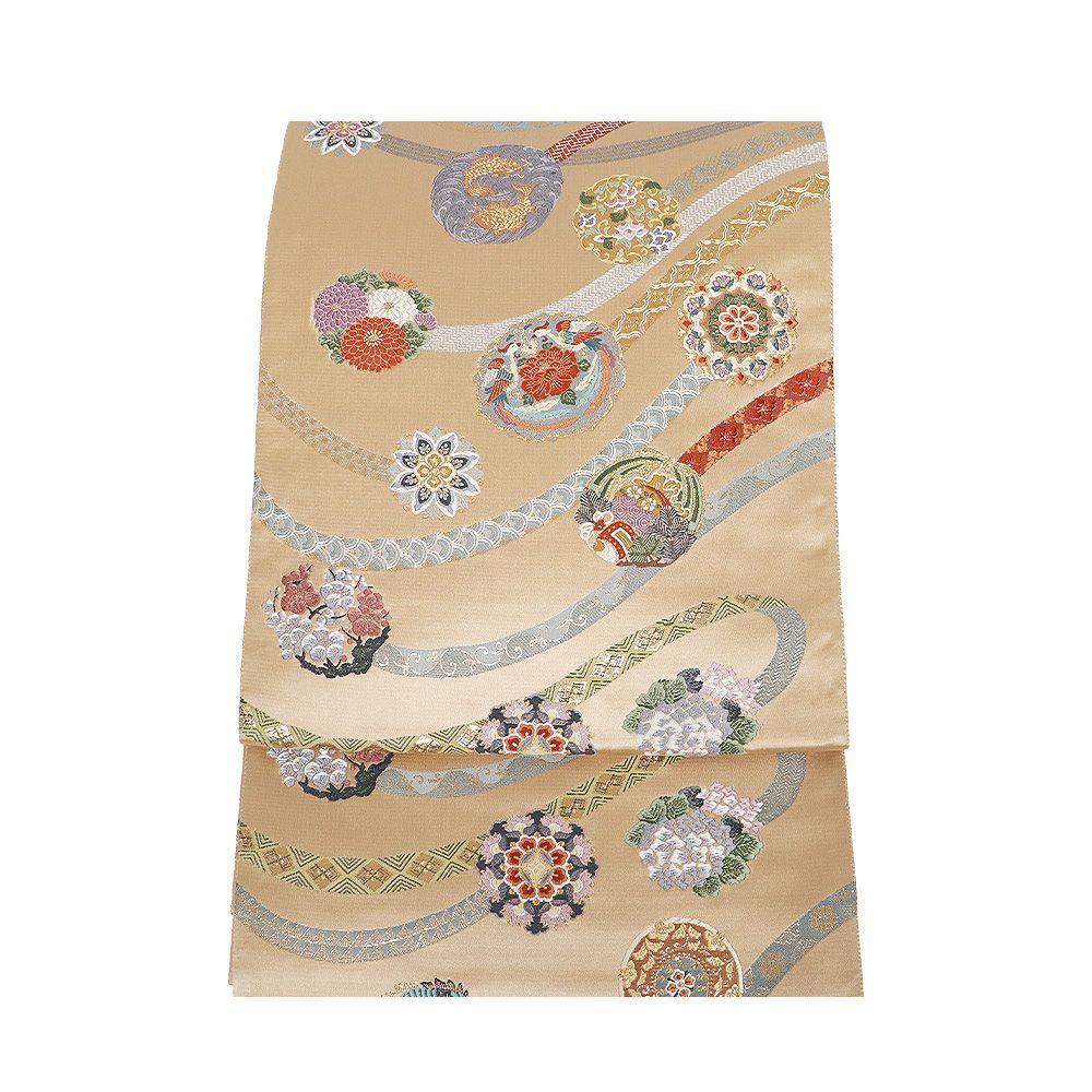 礼装用 袋帯 正絹 金 華文 鳳凰 荒磯 花喰鳥 唐花 松竹梅 宝尽くし