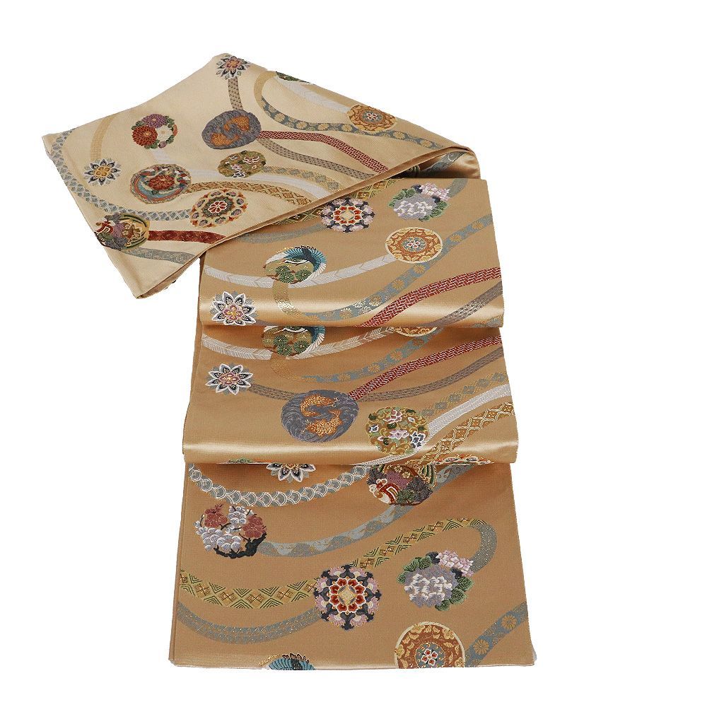 礼装用 袋帯 正絹 金 華文 鳳凰 荒磯 花喰鳥 唐花 松竹梅 宝尽くし