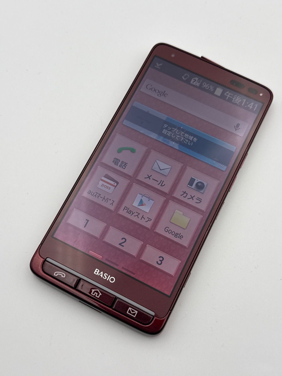 au シンプルスマートフォン BASIO KYV32 京セラ レッド 赤 ベイシオ