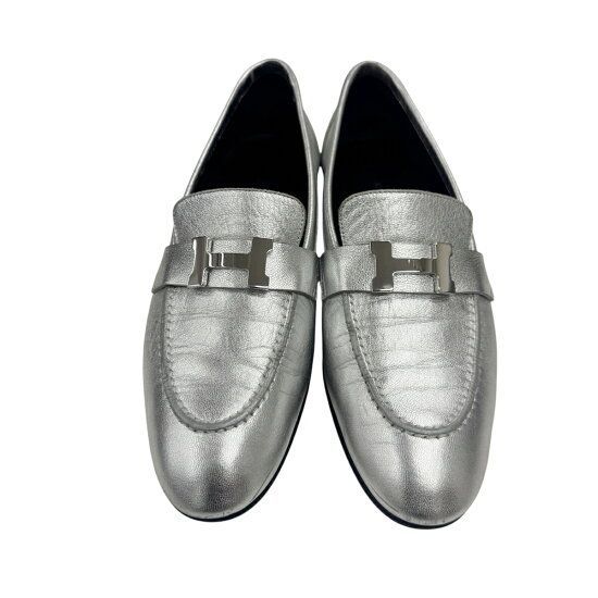 新品未使用　エルメス　モカシン　パリ　37.5 24.5センチ 中古】HERMES エルメス モカシン パリ シルバー 37.5サイズ 日本サイズ