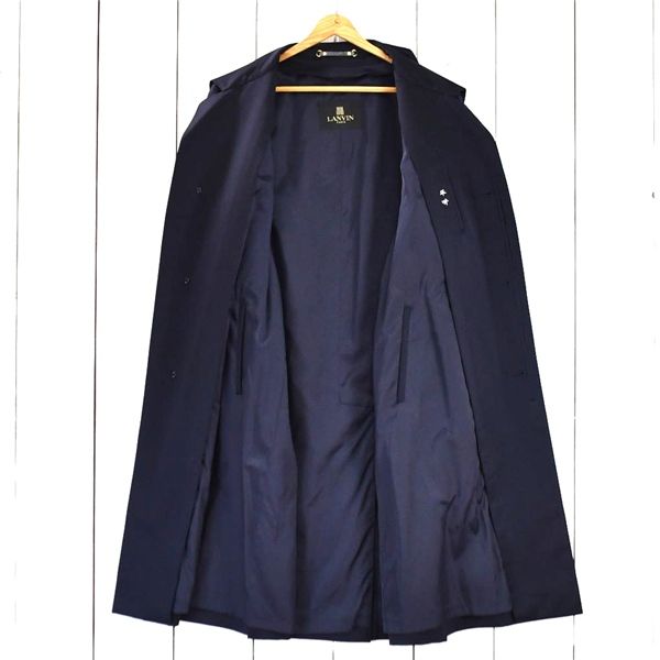 LANVIN ランバン 11SSガーメントダイナイロン比翼ナイロンコート44 美品 ランバン LANVIN 比翼仕立て 4つボタンシングル ステンカラー