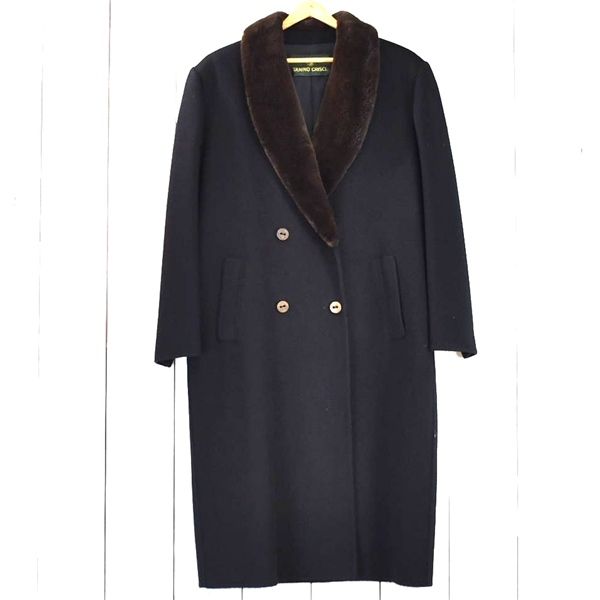 【美品】タニノクリスチー リバーコート　L ミンクファー　カシミヤ100% 黒 レディース）タニノクリスチー TANINO CRISCI カシミヤ100％ 襟元