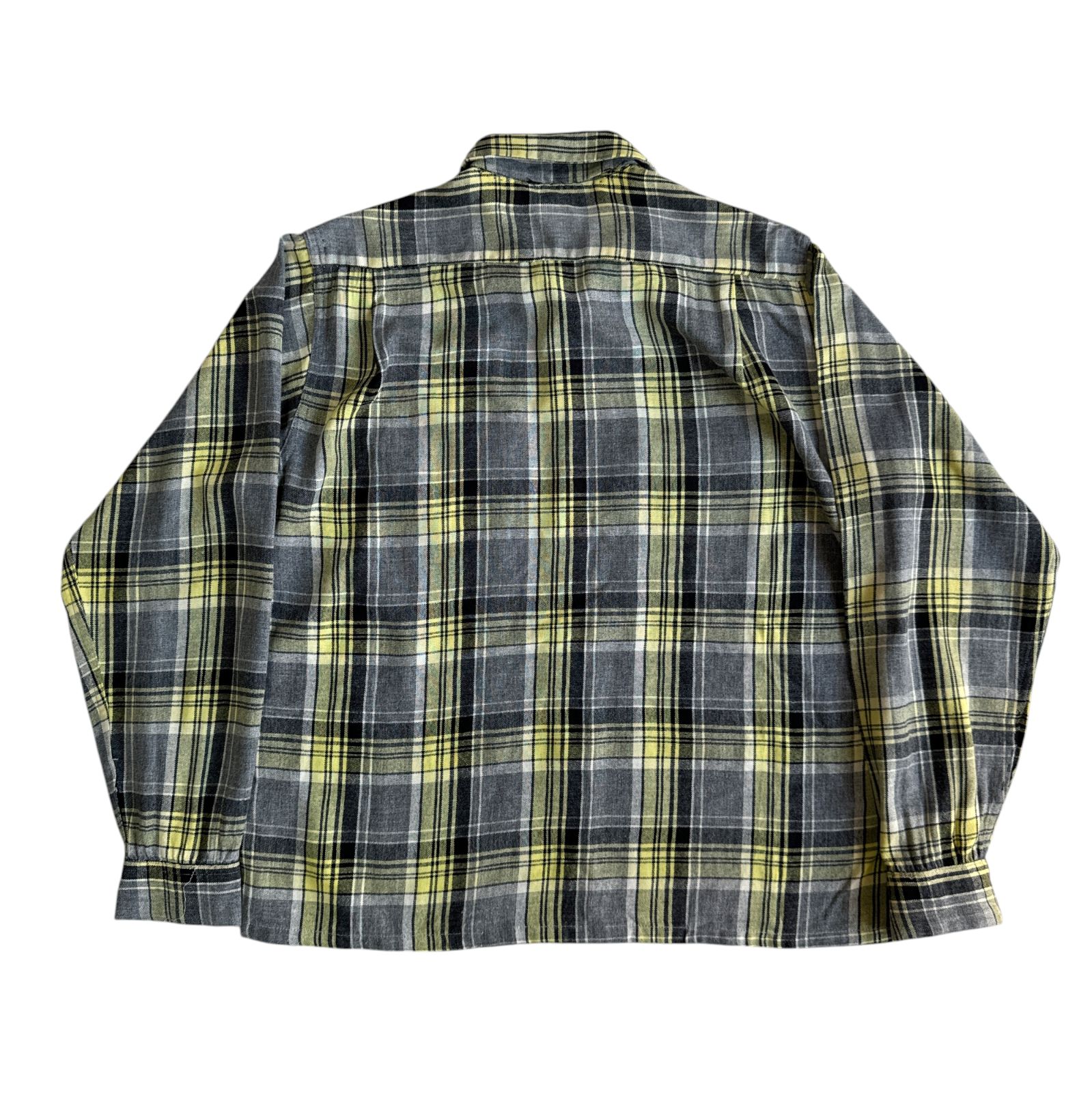 50s - 60s Unknown 開襟 ウールシャツ M-Lサイズ オンブレチェック