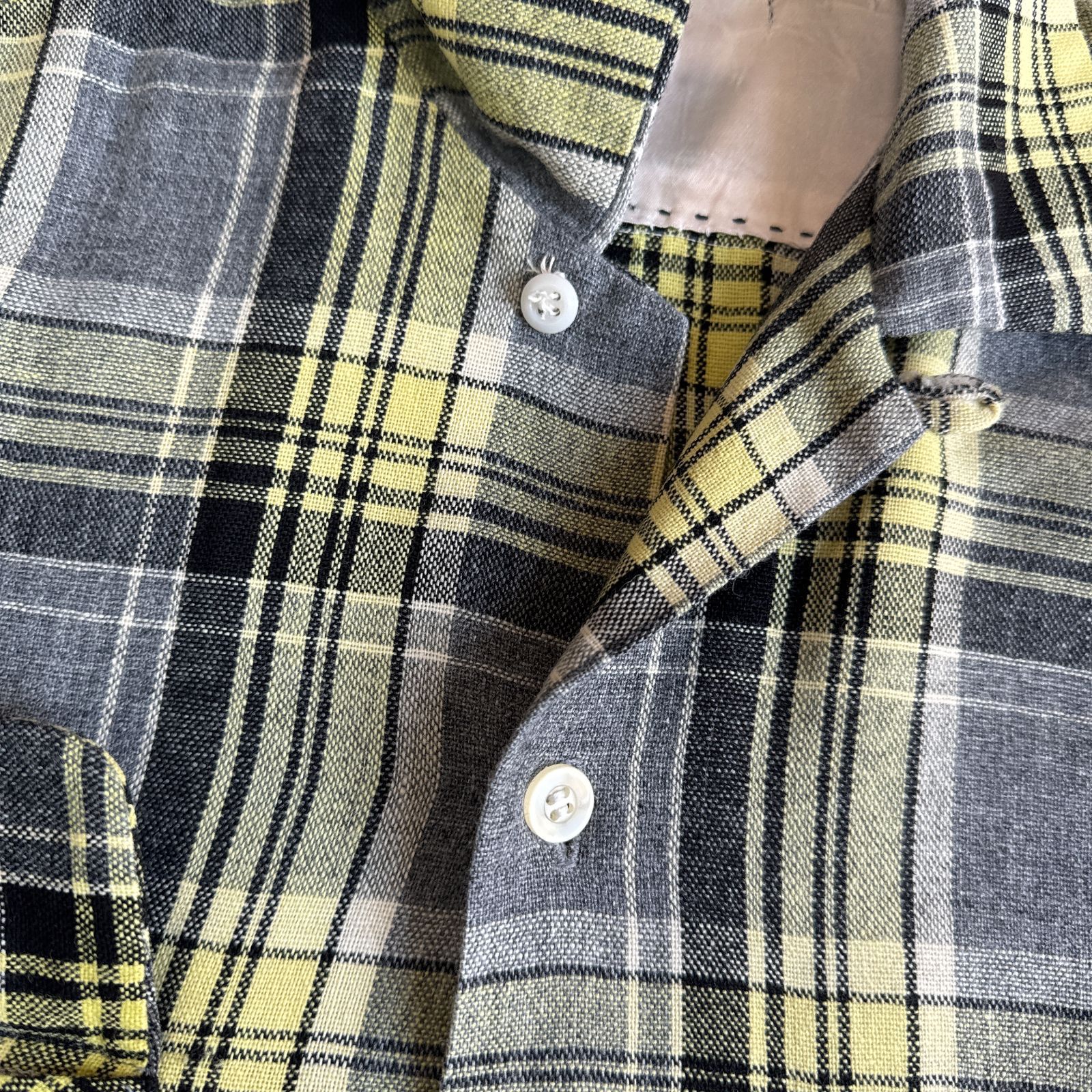 50s - 60s Unknown 開襟 ウールシャツ M-Lサイズ オンブレチェック