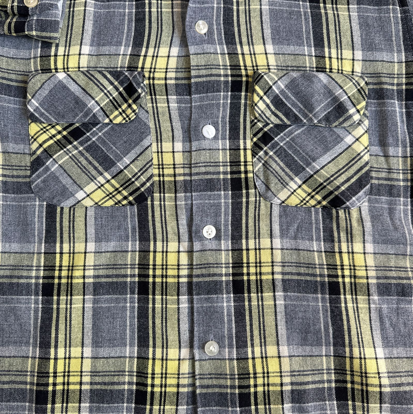 50s - 60s Unknown 開襟 ウールシャツ M-Lサイズ オンブレチェック