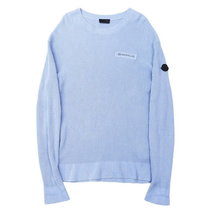MONCLER 【SALE】MONCLER モンクレール ニット ワッフル 2023年製 ロゴ プリント ラバーワッペン クルーネック ロングスリーブ 長袖 トップス メンズ サイズ XL サックスブルー 青 ブルガリア製 モンクレール ワッフル ニット サイズ:M ネイビー