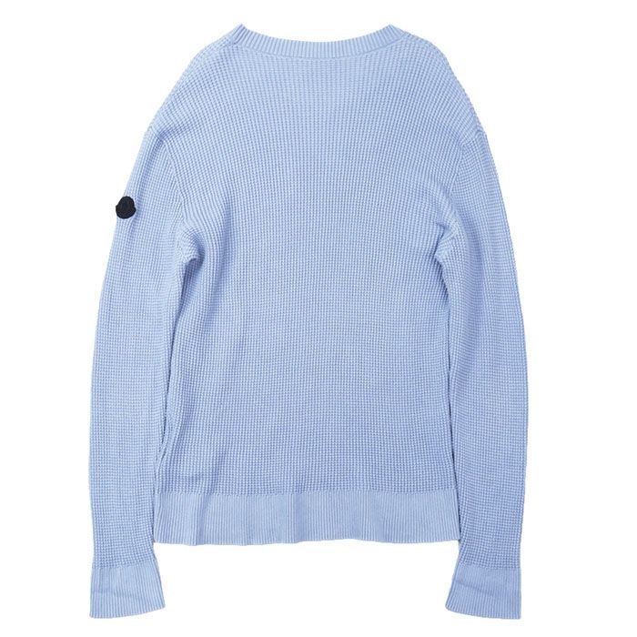 MONCLER 【SALE】MONCLER モンクレール ニット ワッフル 2023年製 ロゴ プリント ラバーワッペン クルーネック ロングスリーブ 長袖 トップス メンズ サイズ XL サックスブルー 青 ブルガリア製 モンクレール ワッフル ニット サイズ:M ネイビー