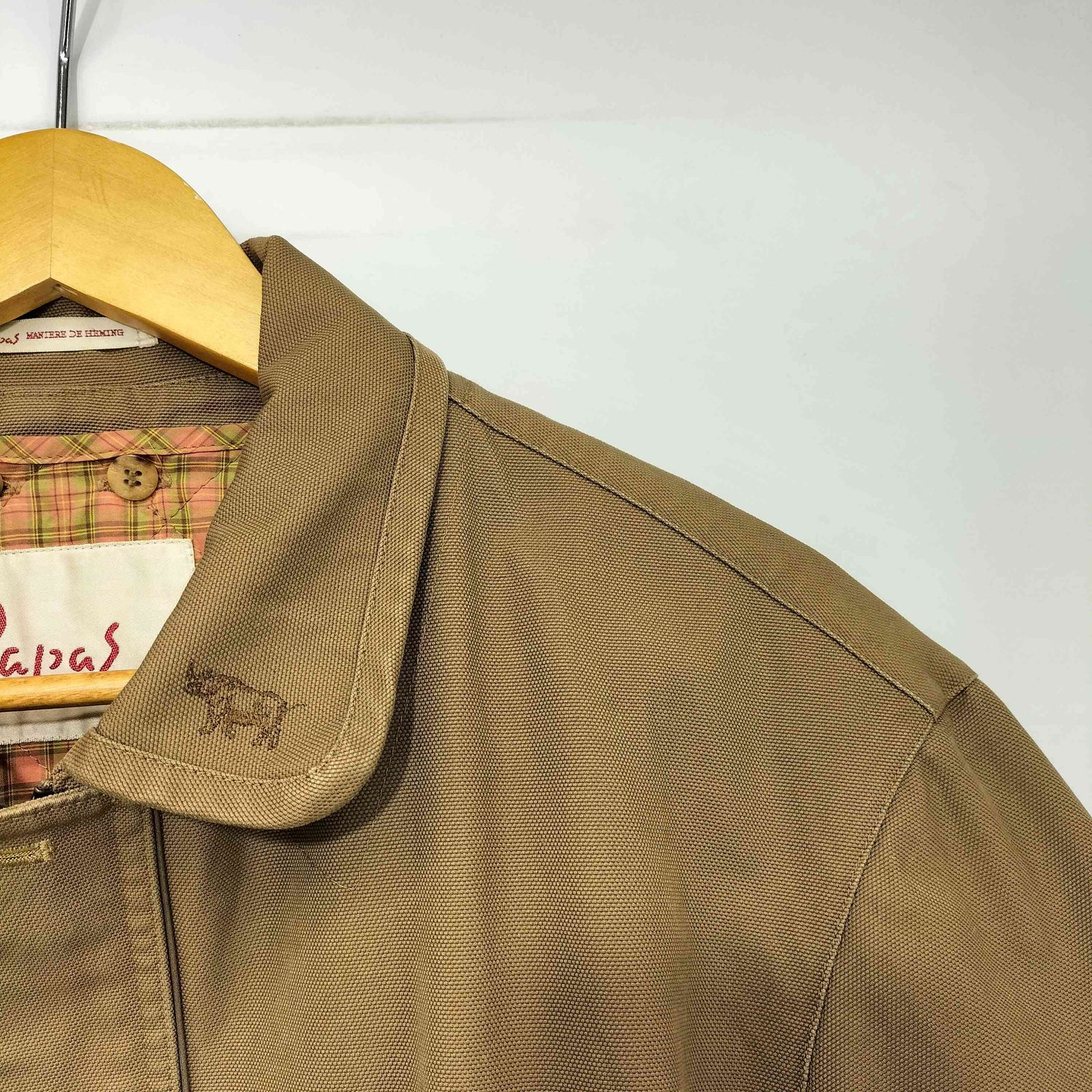 パパス papas 襟ロゴ刺繍 中綿キルティングライナー付 ハンティング