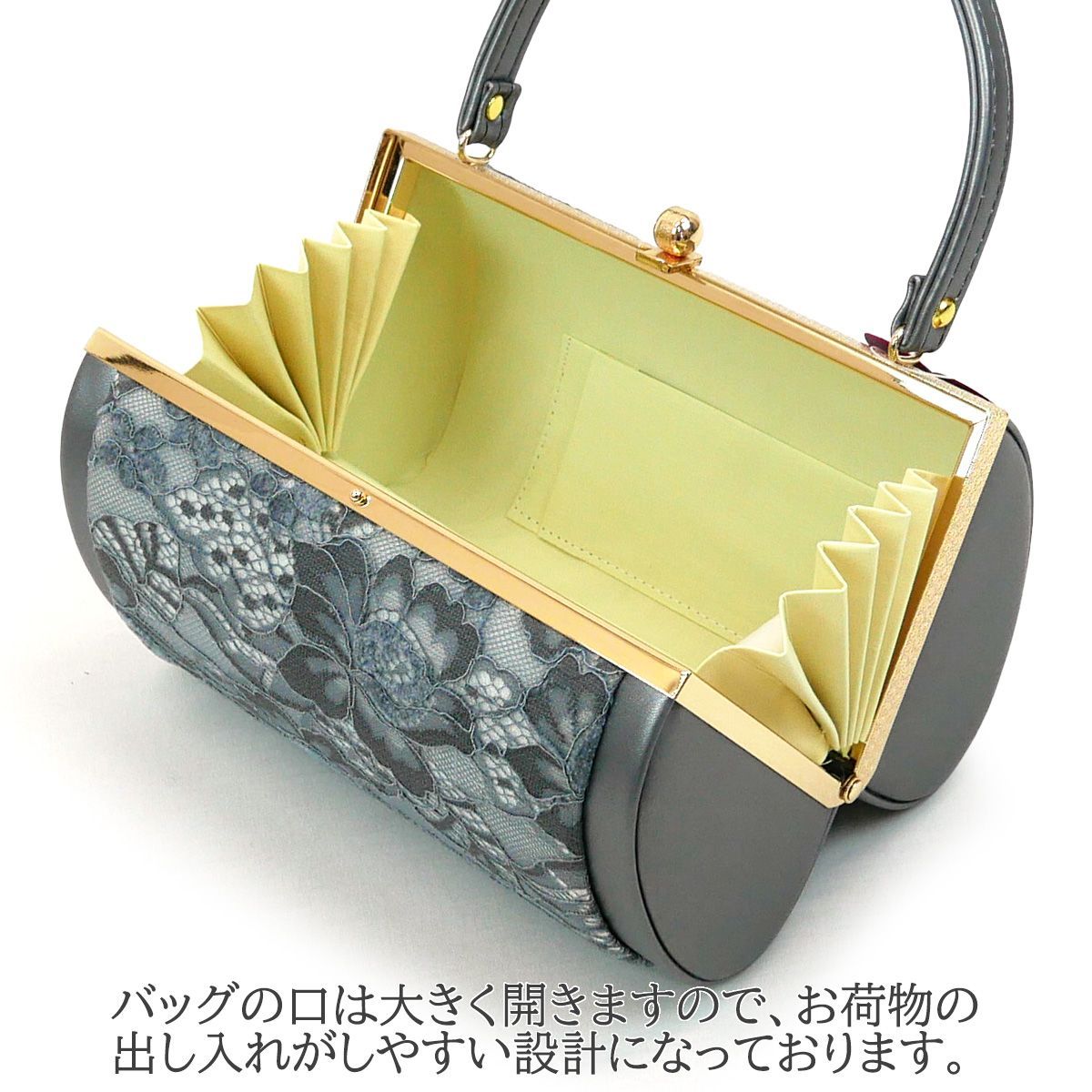 新品】Lサイズ 振袖用 花柄レース 草履バッグセット zb-089-gray