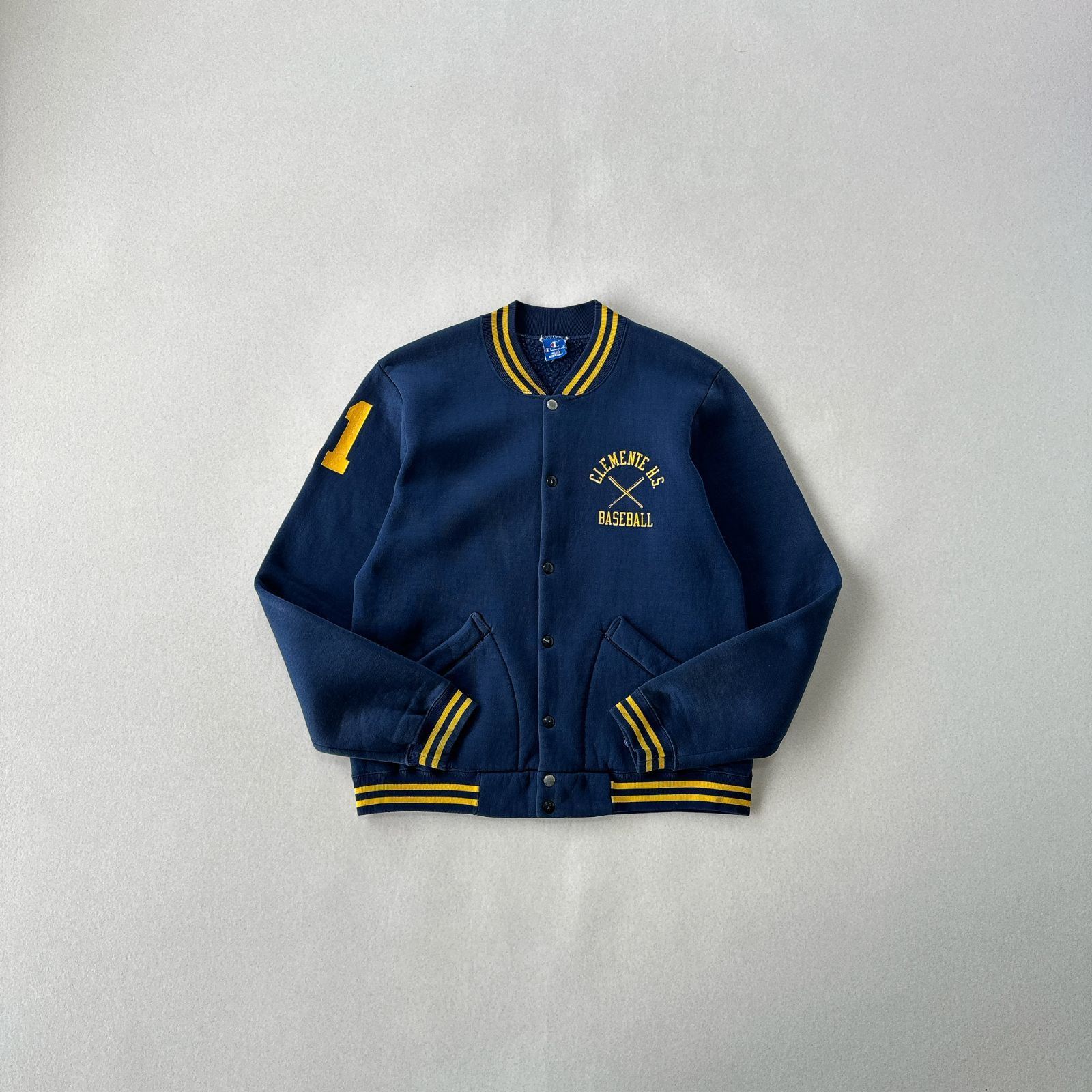 希少90s USA製】Champion 青タグ ボタスタ 豪華プリント ネイビー