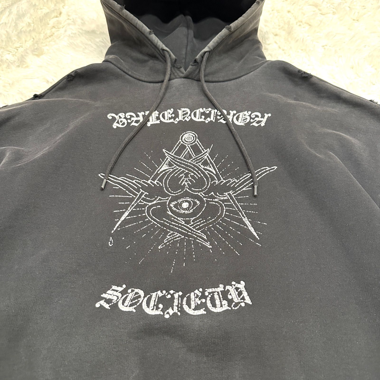 美品】BALENCIAGA バレンシアガ デストロイパーカー M 黒 ブラック