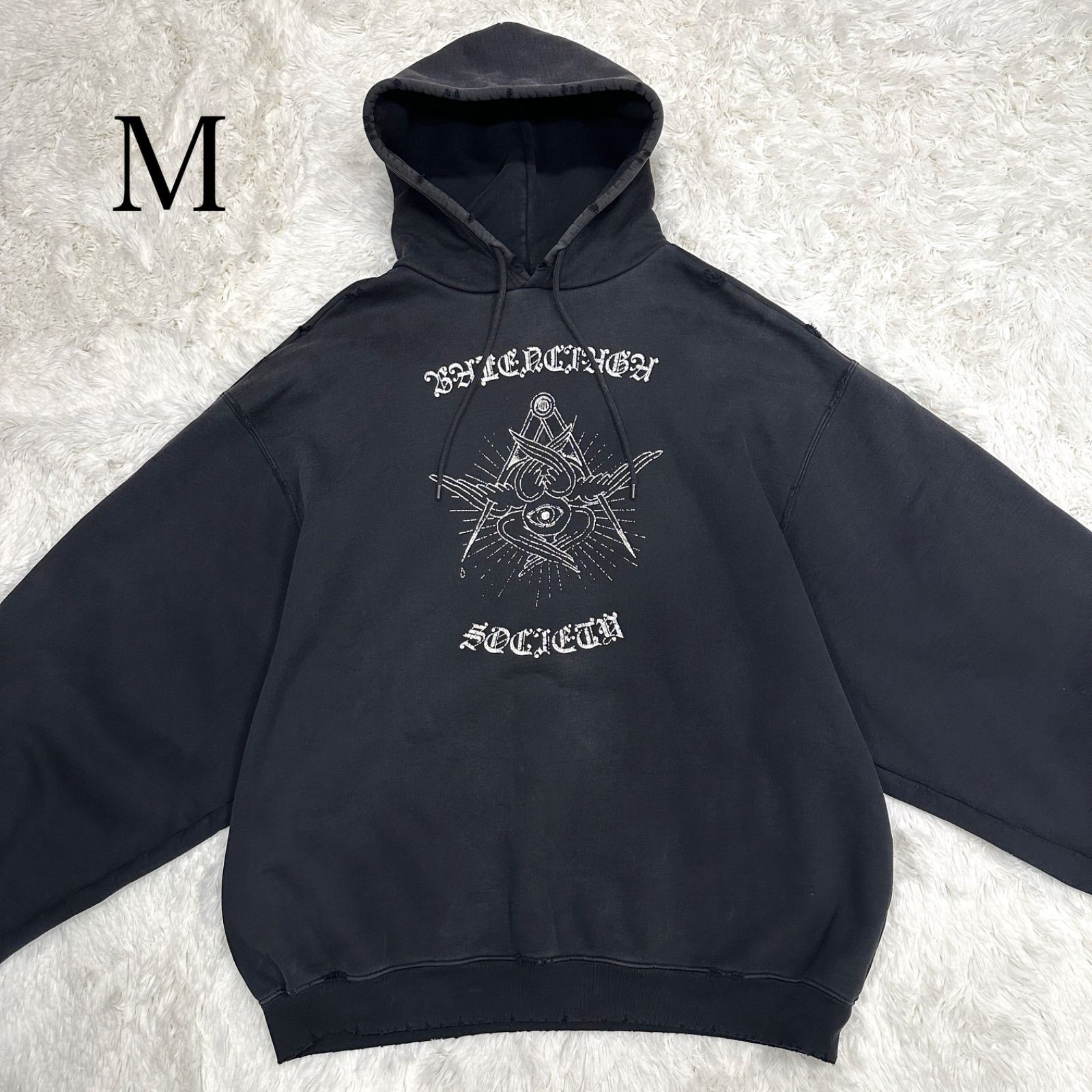 美品】BALENCIAGA バレンシアガ デストロイパーカー M 黒 ブラック