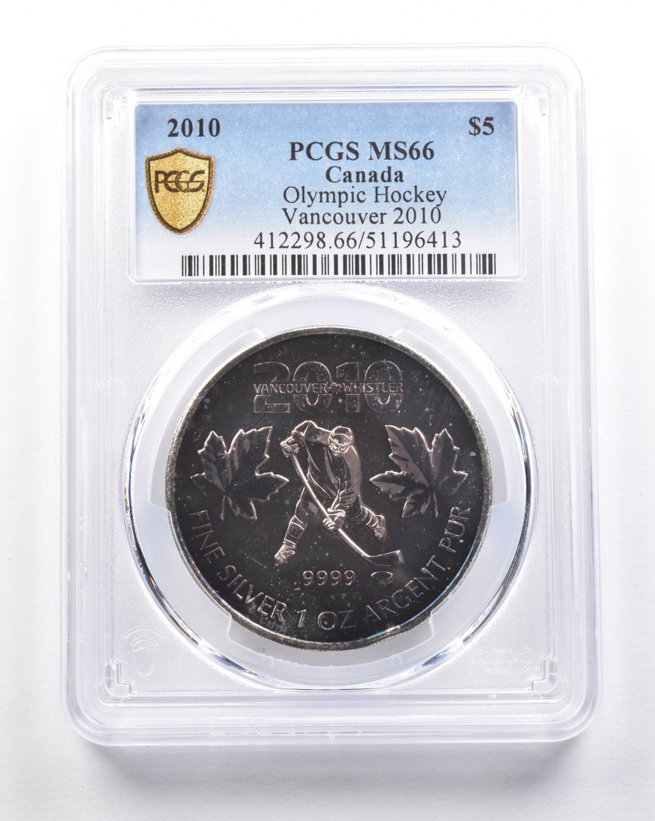 2010年 カナダ 5ドル銀貨 バンクーバーオリンピック ホッケー MS66