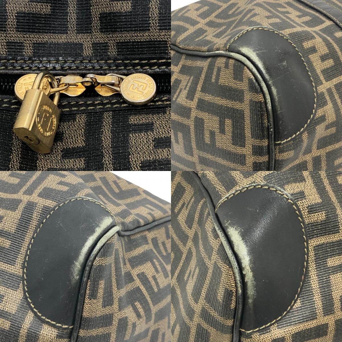 FENDI フェンディ ボストンバッグ ズッカ柄 PVC/レザー ブラウン