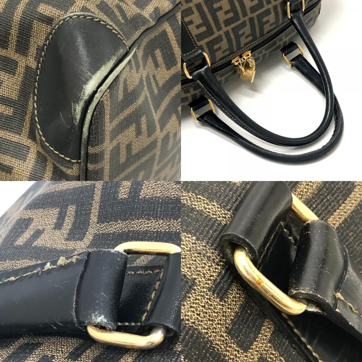 FENDI フェンディ ボストンバッグ ズッカ柄 PVC/レザー ブラウン