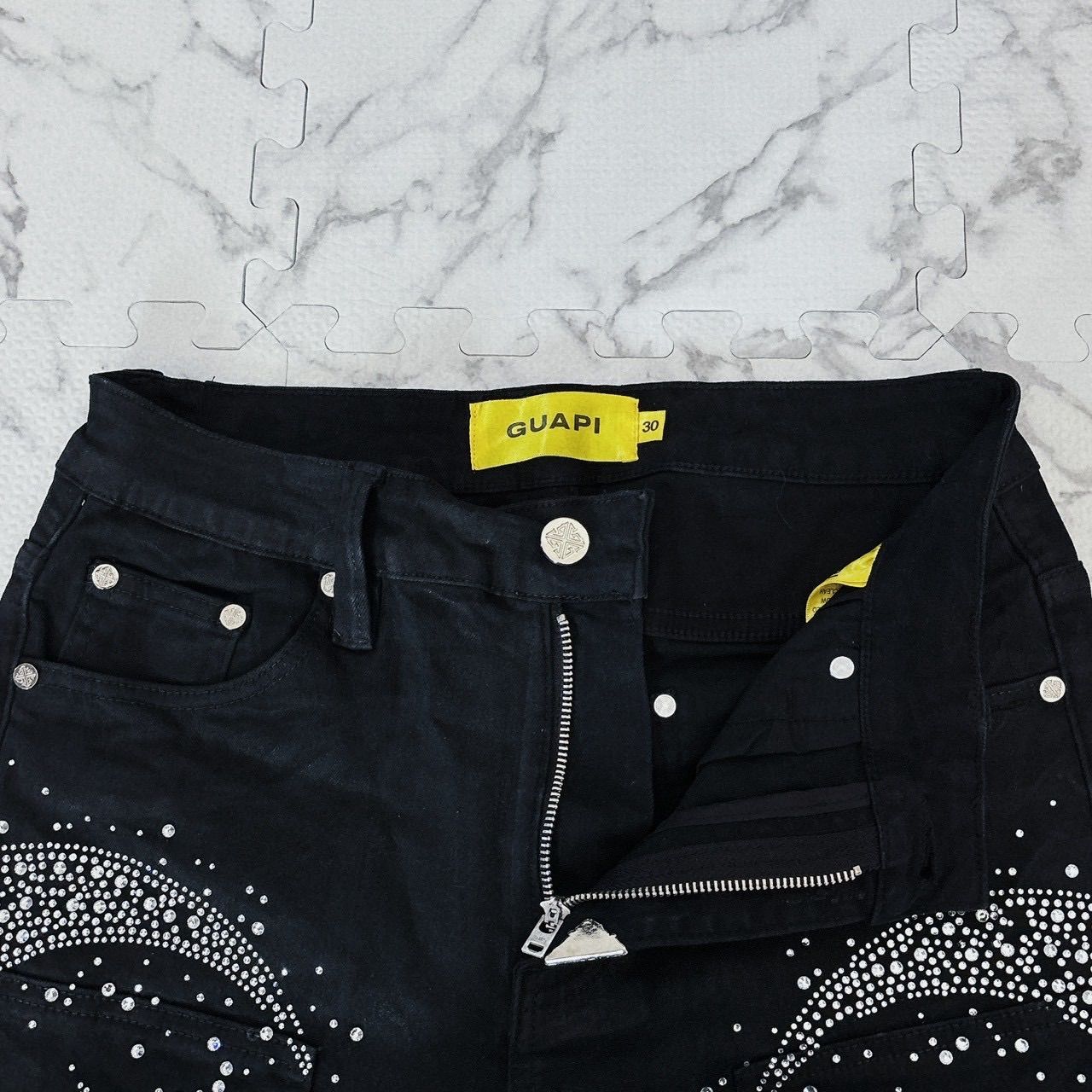 GUAPI PREMIUM waxed calligraphy denim ブラックデニム フレアパンツ