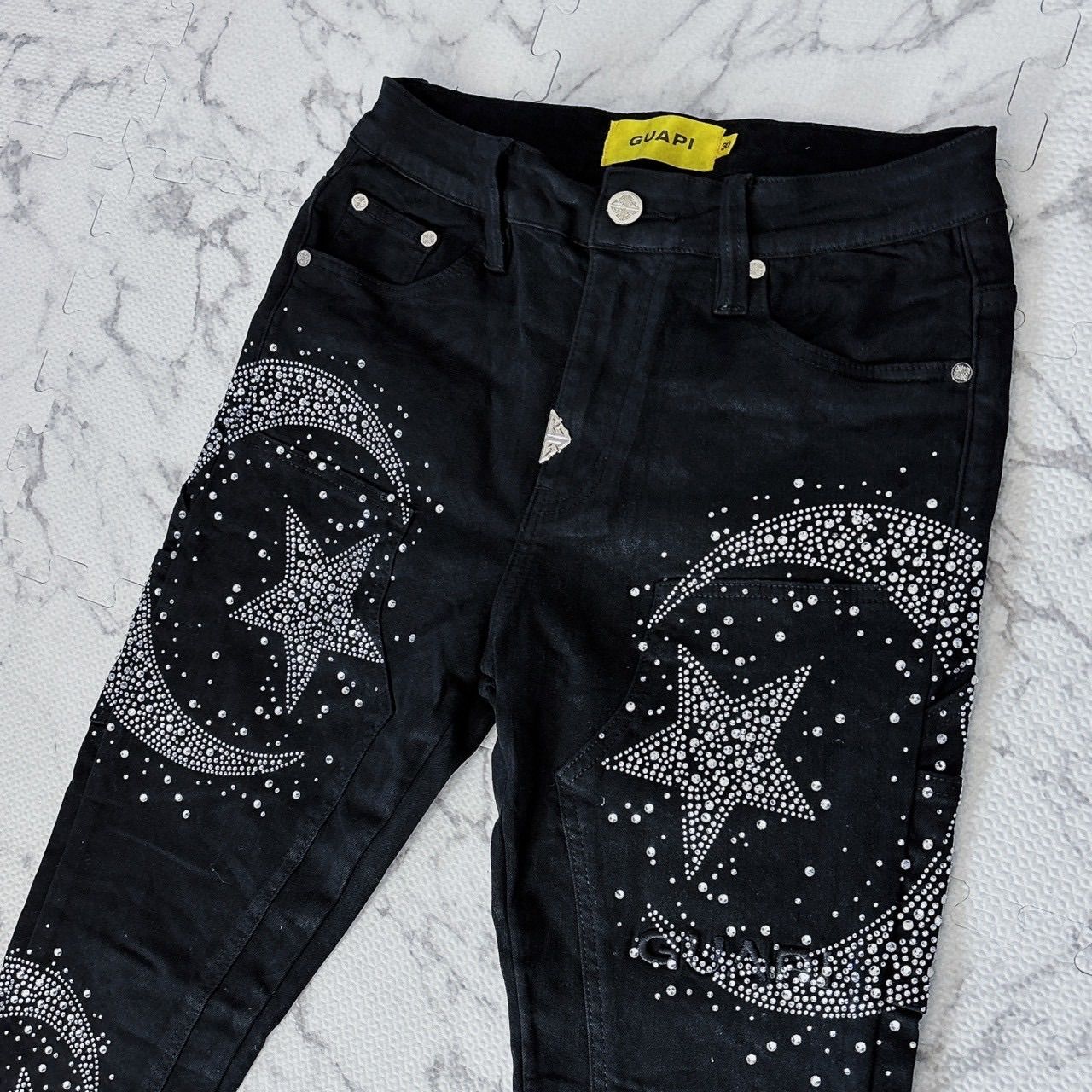 GUAPI PREMIUM waxed calligraphy denim ブラックデニム フレアパンツ