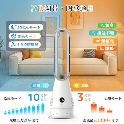 セラミックヒーター【2025革新冷暖兼用・1台6役・羽根なし扇風機・ECO