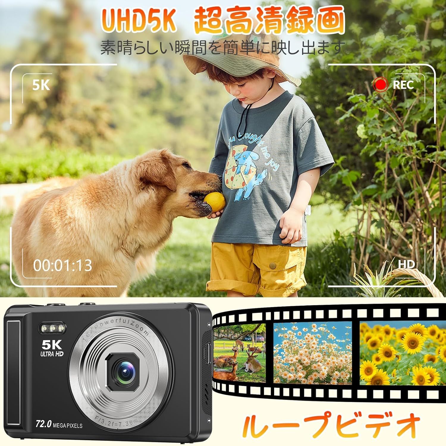 5K デジカメ 7200万画素 デジタルカメラ AFオートフォーカス 2.8