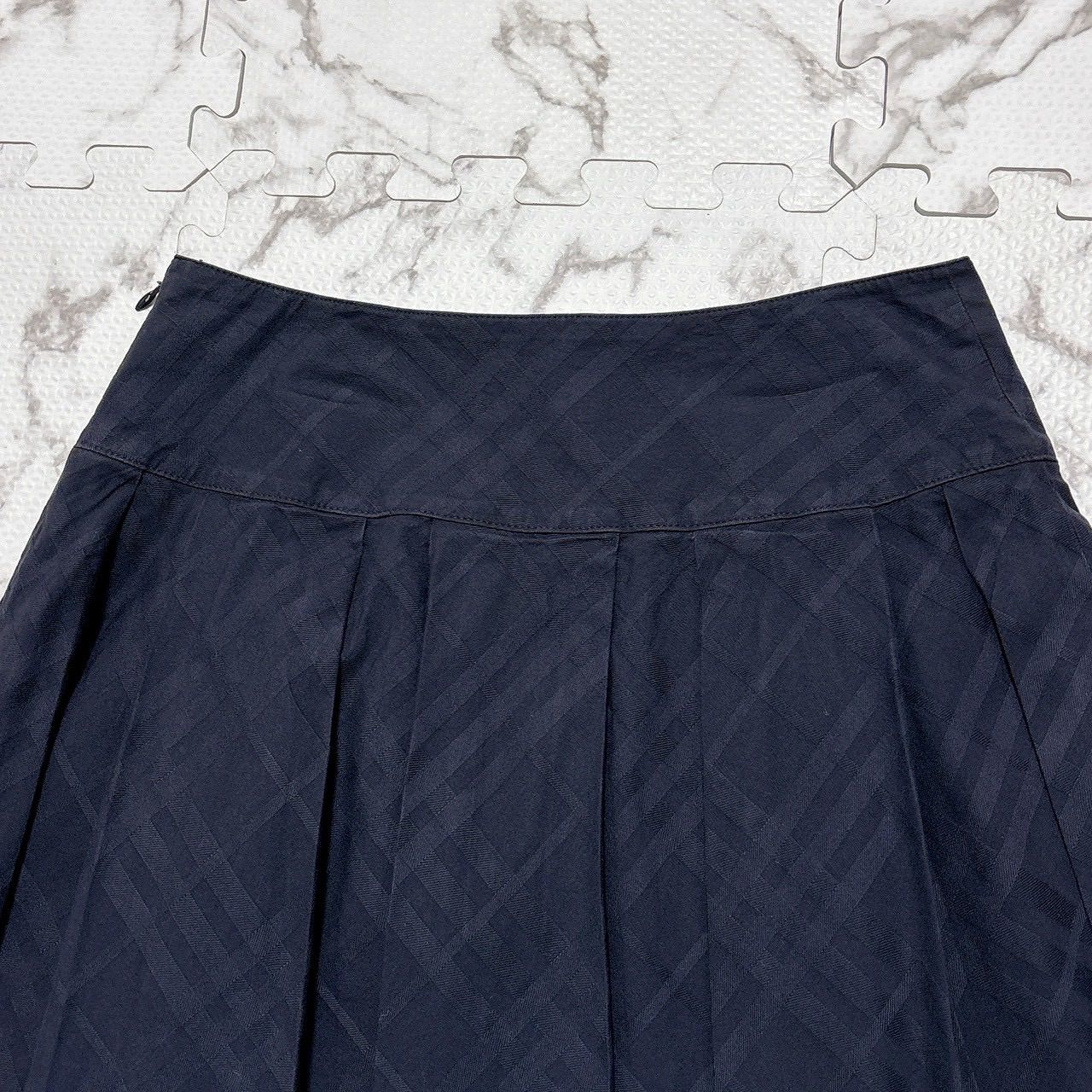 BURBERRY BLUE LABEL 38 チェック柄フレアスカート ネイビー 三陽商会