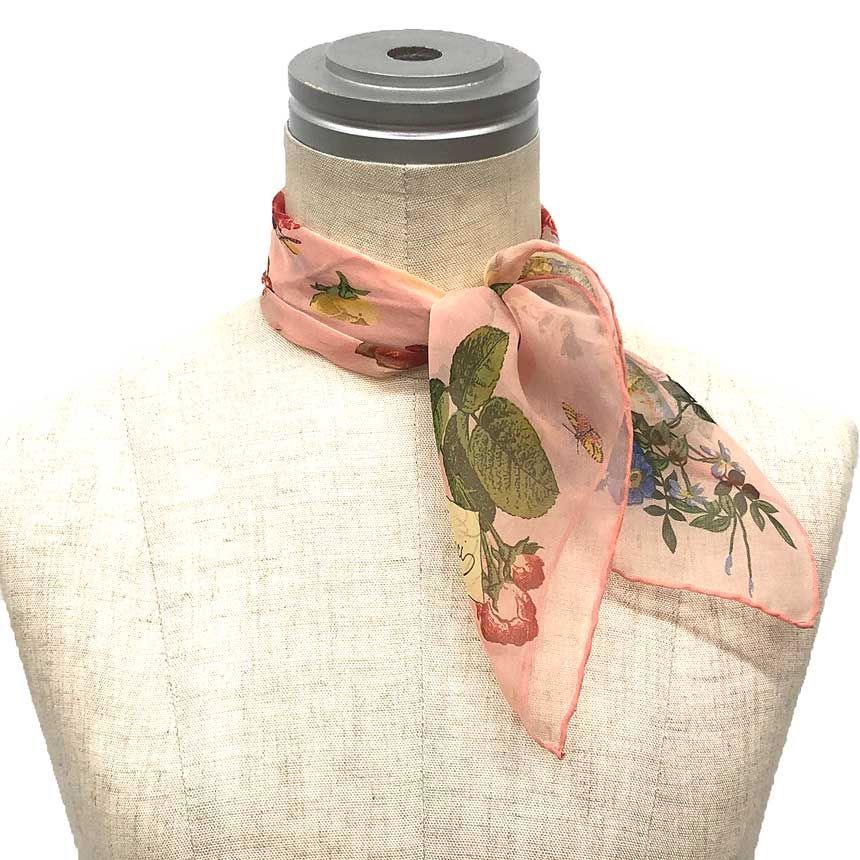 GUCCI グッチ フラワー 花柄 スカーフ カレ シルクシフォン ピンク