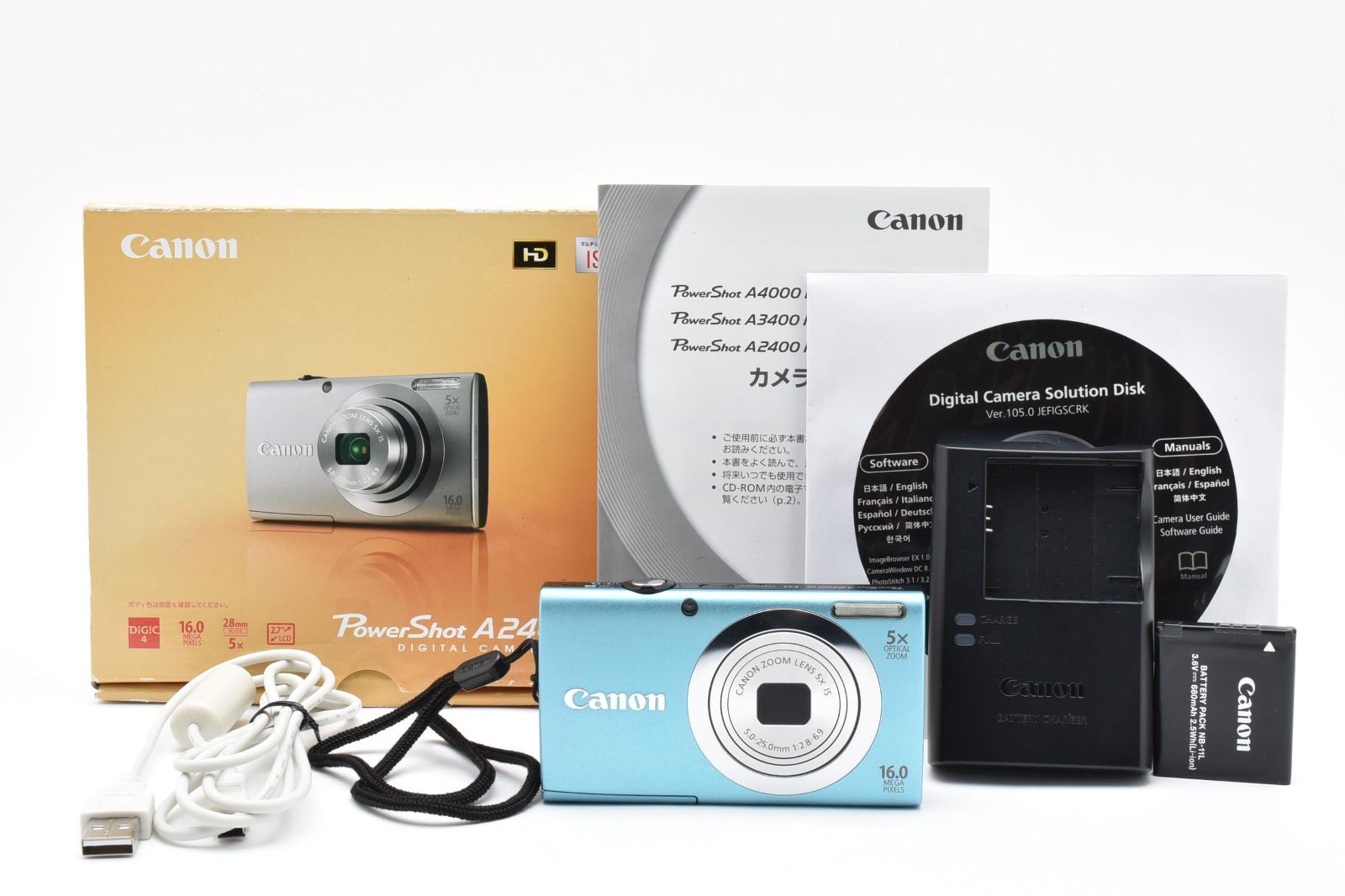 美品　デジカメ　Canon A2400 PC1731 箱付き　充電器　箱　動作品 Canon PowerShot A2400 IS PC1731 キャノン キヤノン パワーショット