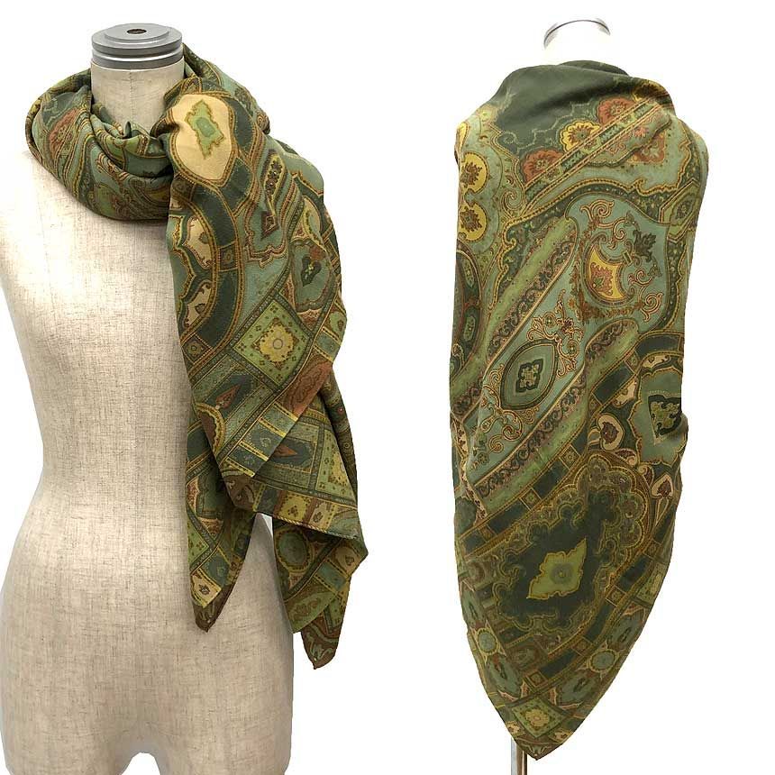 ETRO エトロ ペイズリー ストール ショール ウール シルク グリーン 未