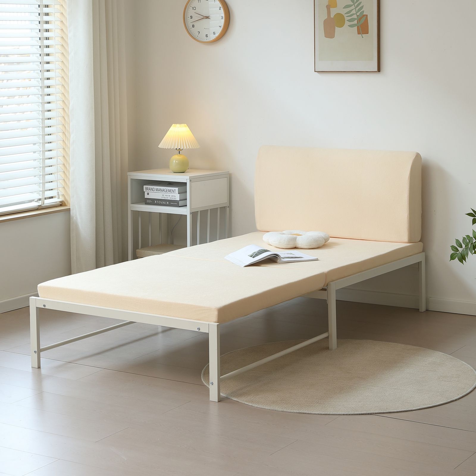 ベージュマット付き】ディベッド ソファベッド シングル パイプベッド
