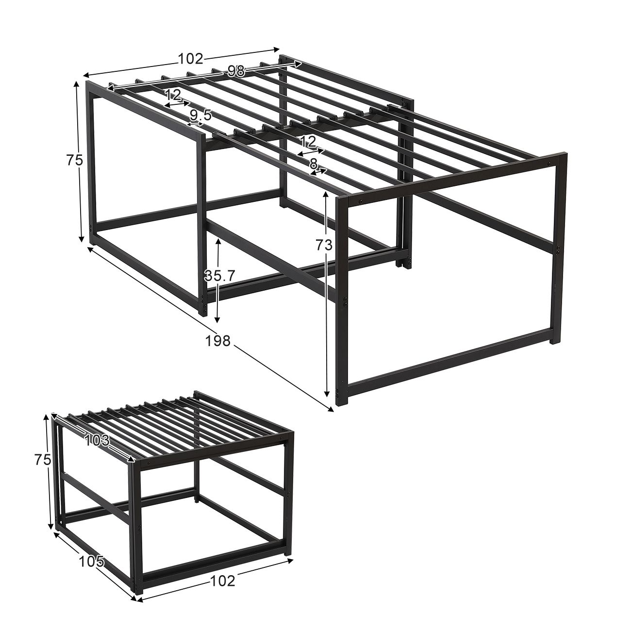 高さ75cm 伸長式ベッド ディベッド シングル 高いベッド パイプベッド
