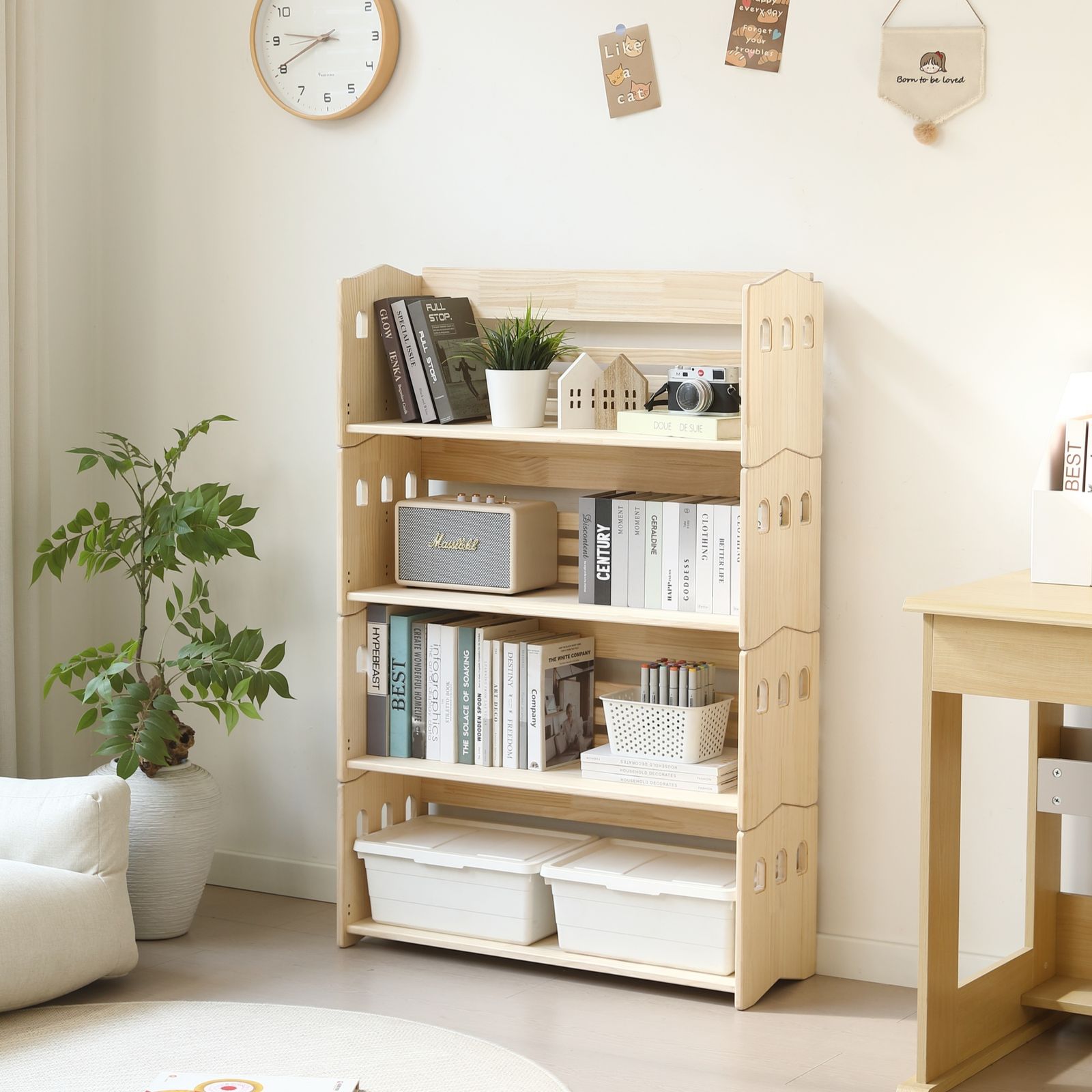 絵本棚のみ-4段】組み合わせ自由自在 本棚 ブックシェルフ おもちゃ箱