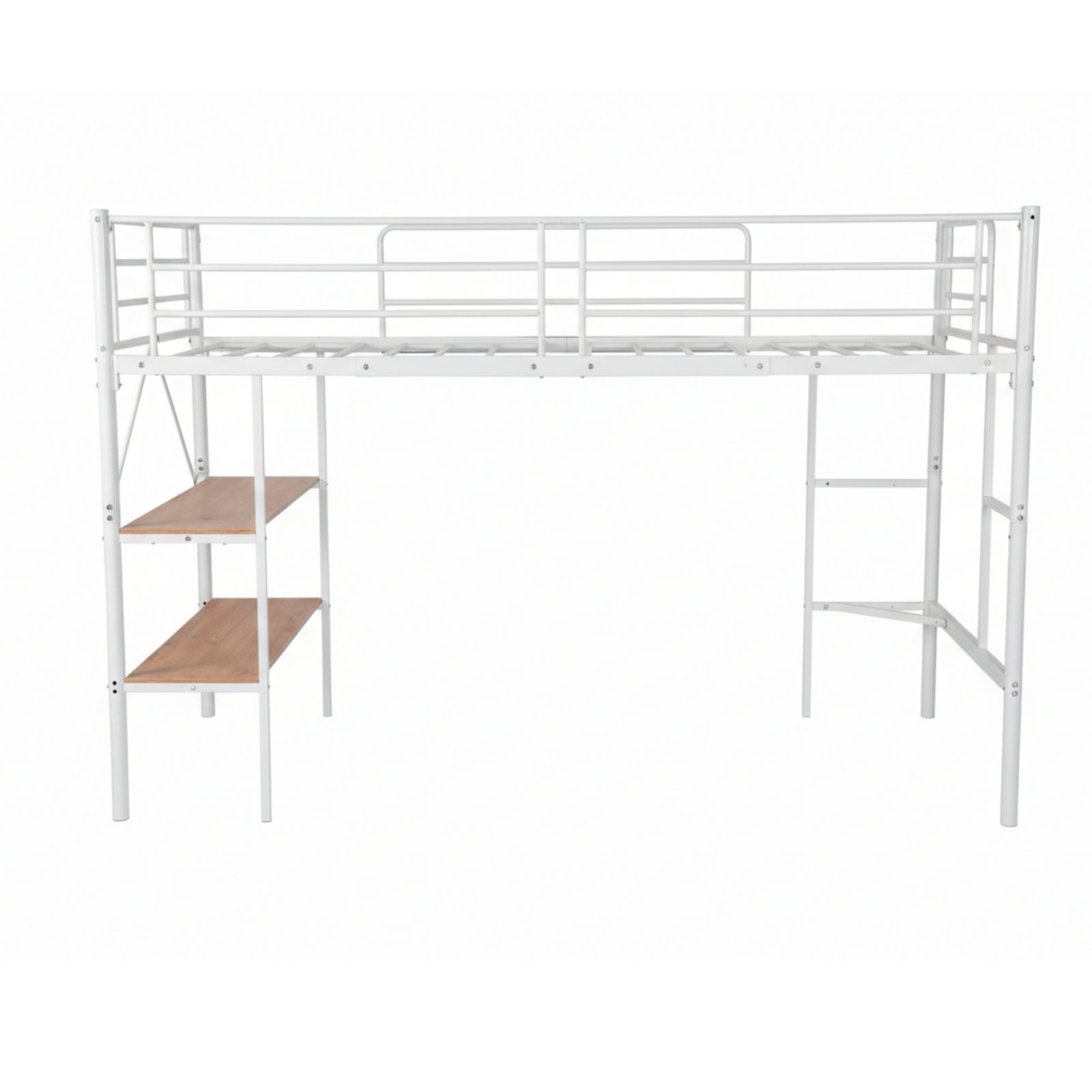 ホワイト ロフトベッド パイプベッド シングルベッド 収納棚付く ロー