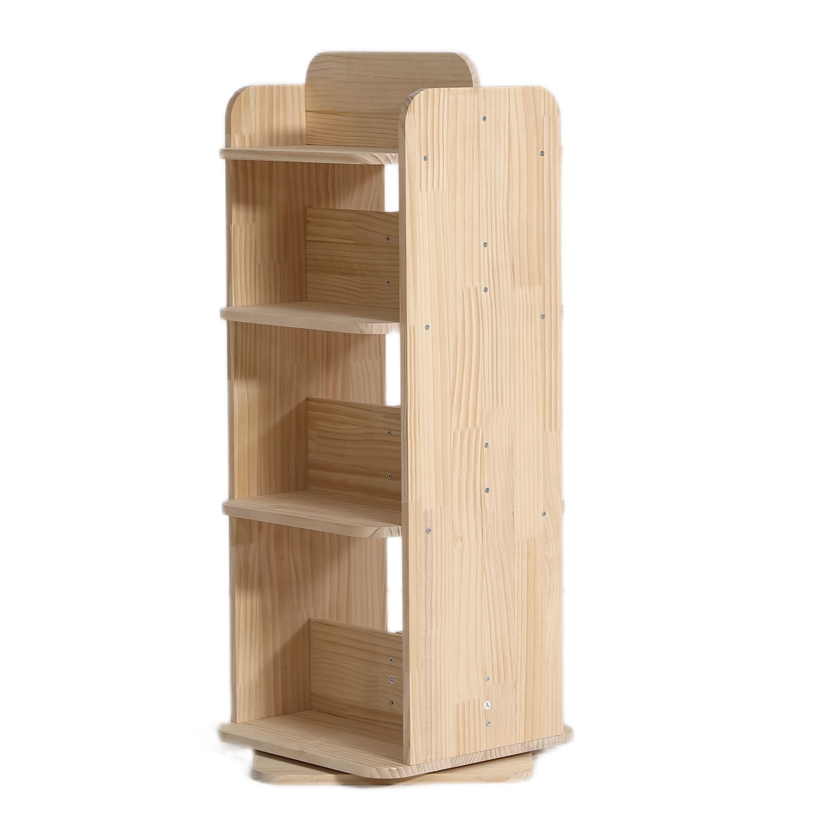 4段 】本棚 回転式 天然木製 パイン材 絵本棚 図鑑対応 コミック収納棚