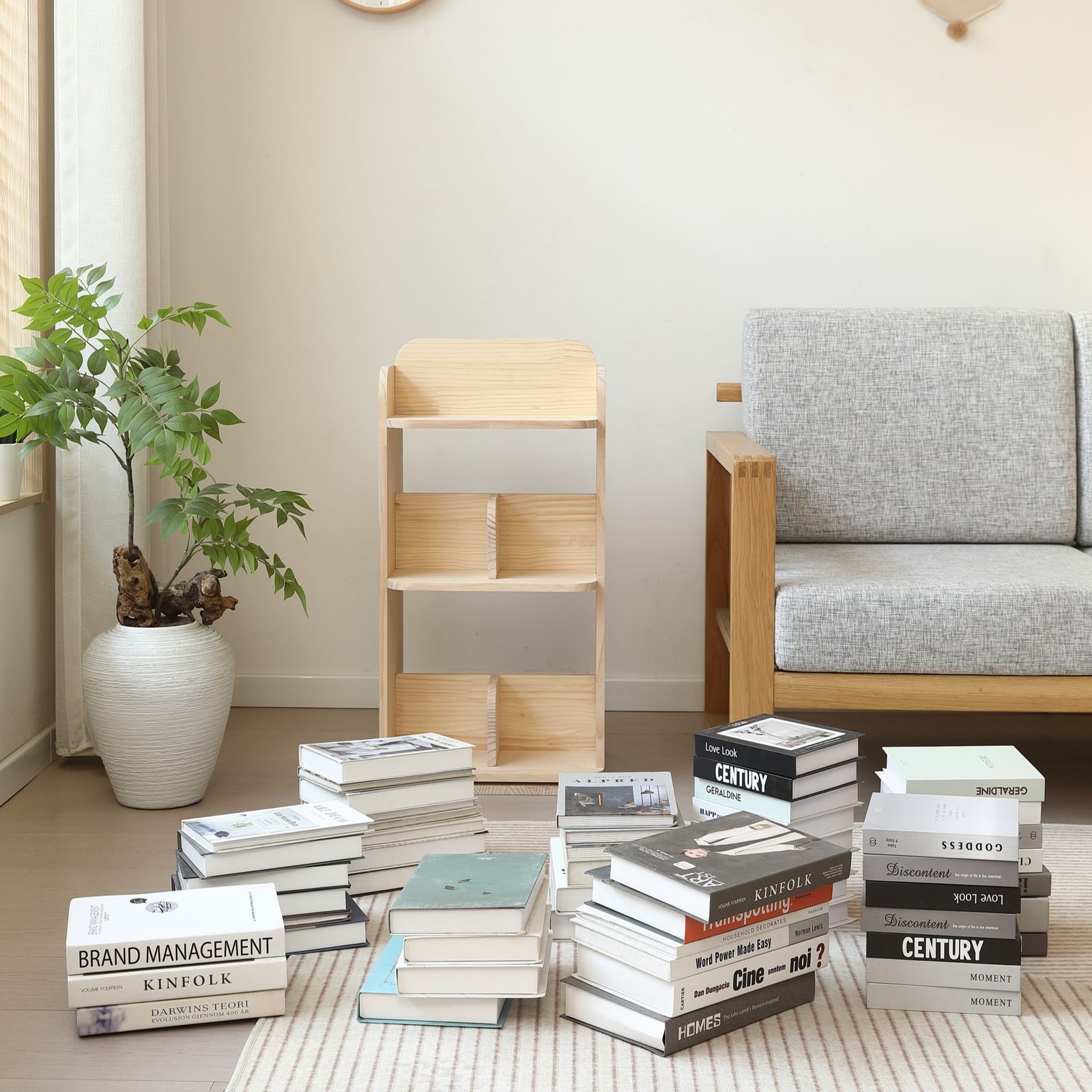 4段 】本棚 回転式 天然木製 パイン材 絵本棚 図鑑対応 コミック収納棚