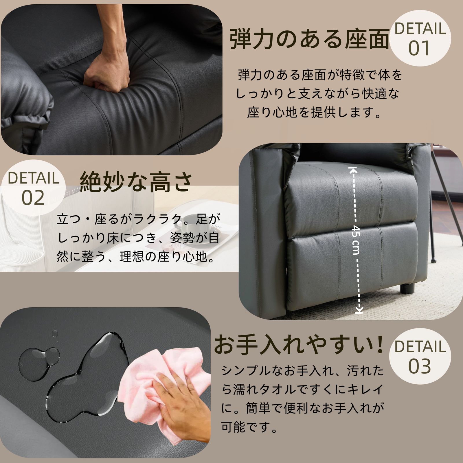 リクライニングソファー ソファー 1人掛け ゲーミングチェア PU 165度