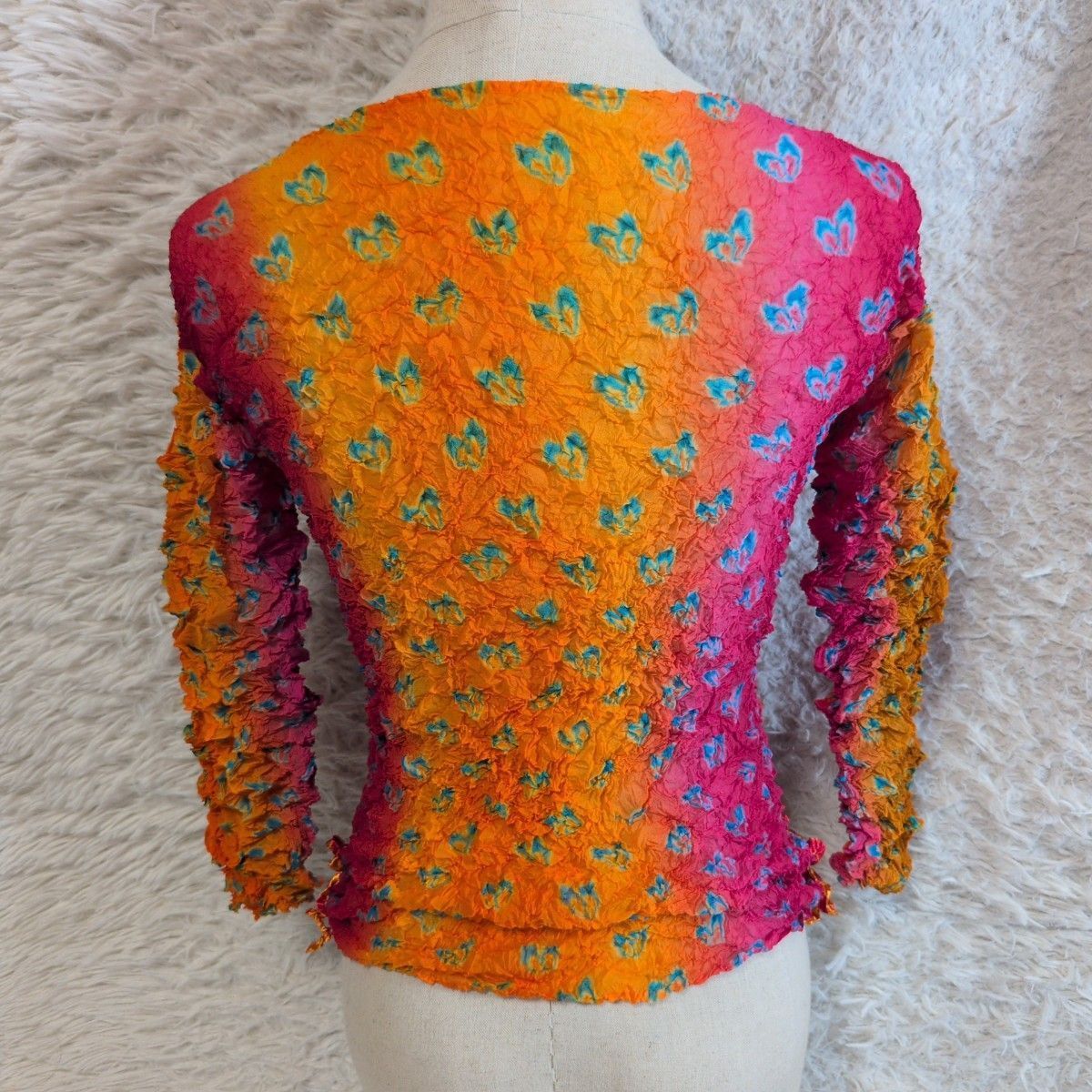 美品✨ISEEY MIYAKE FETE 絞り加工トップス ハート柄 総柄 プル