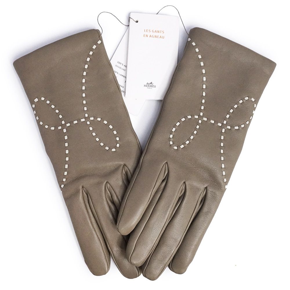 エルメス リスボン アニューミロ ラムスキン レザー カシミヤ グリ