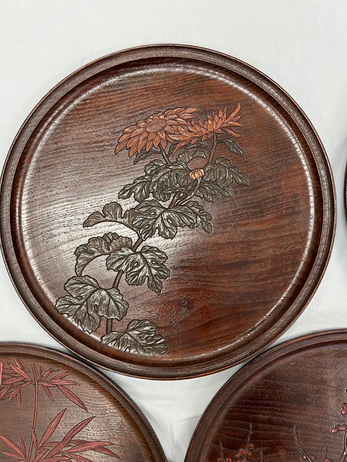 烏城彫 丸盆 5点セット 木製 - メルカリ