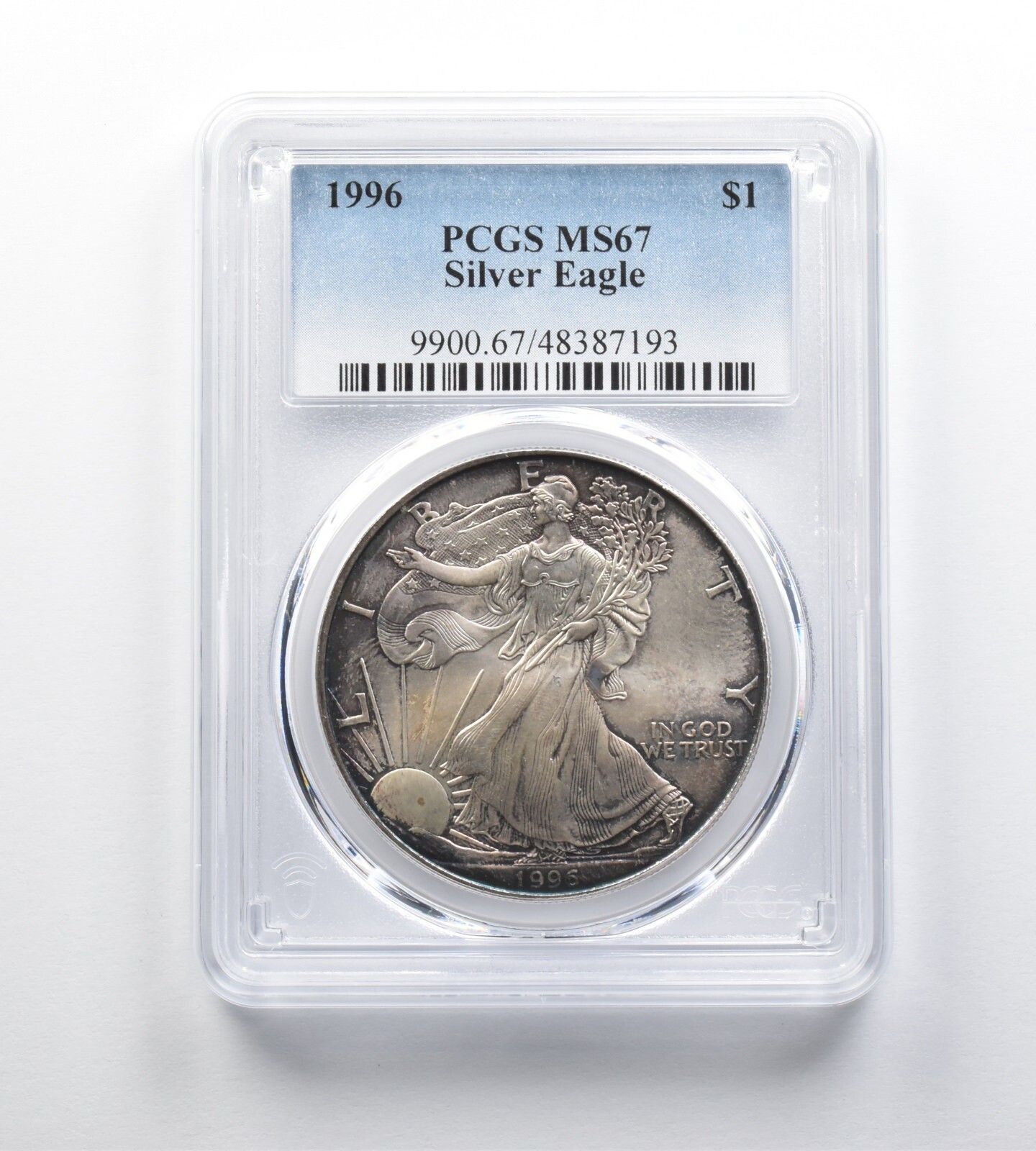 MS67 1996年 アメリカンシルバーイーグル PCGS 美しいTDブルー