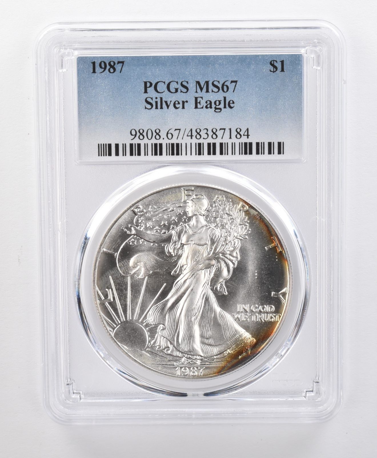 MS67 1987年 アメリカンシルバーイーグル PCGS イエロー/グリーン