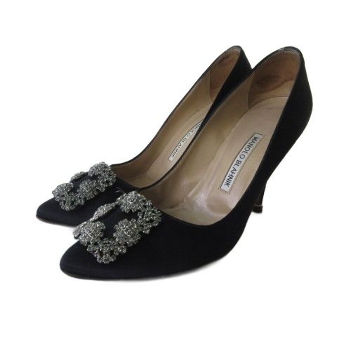 マノロブラニク MANOLO BLAHNIK パンプス シューズ サテン ビジュー 黒