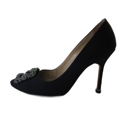 マノロブラニク MANOLO BLAHNIK パンプス シューズ サテン ビジュー 黒