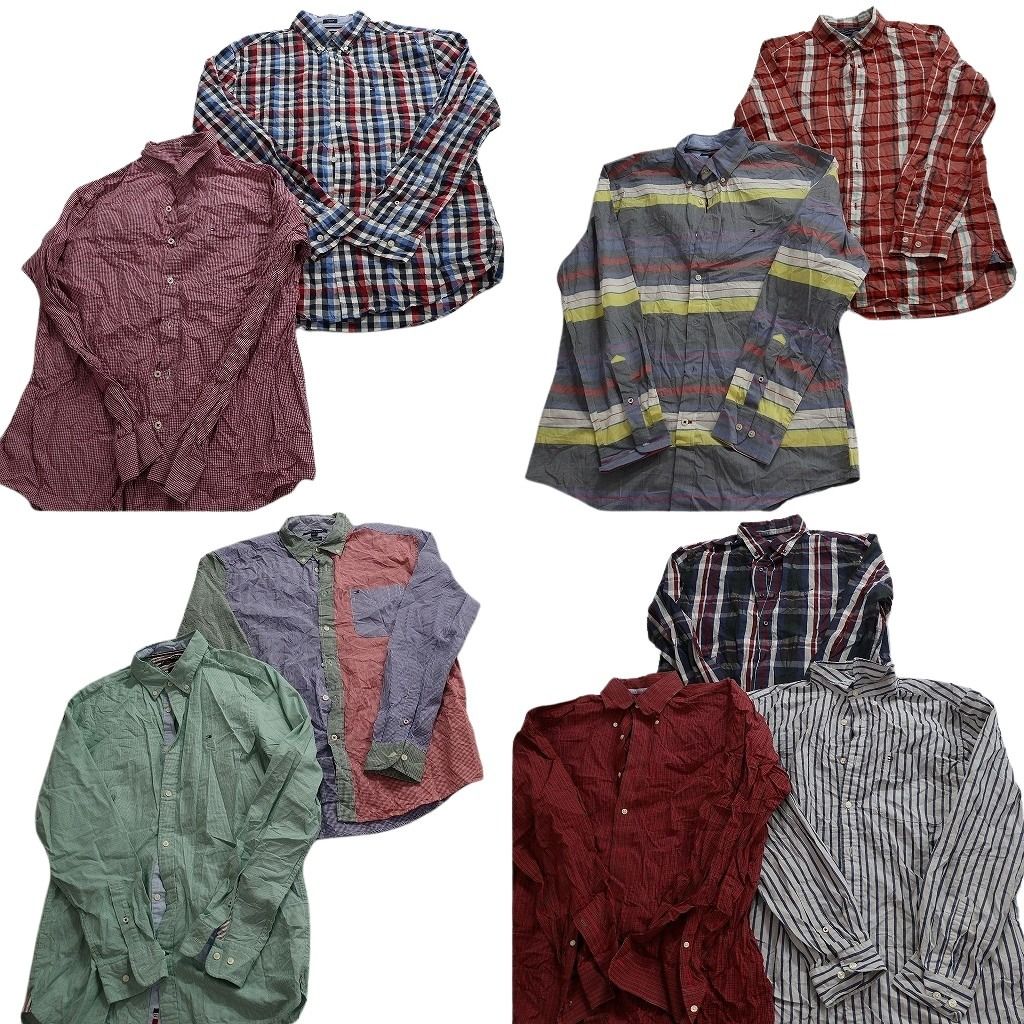 ◆古着卸 まとめ売り 9枚セット メンズL トミーフィルフィガー 古着卸 まとめ売り トミーヒルフィガー 長袖シャツ 9枚セット (メンズ