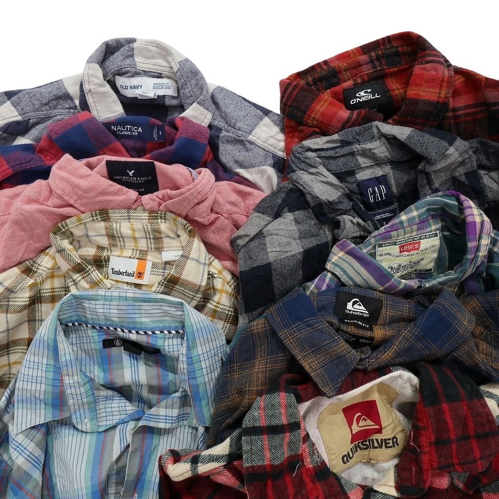 中古衣料まとめ売り 12000 古着卸 まとめ売り ライトネル 長袖シャツ 10枚セット (メンズ 2XL