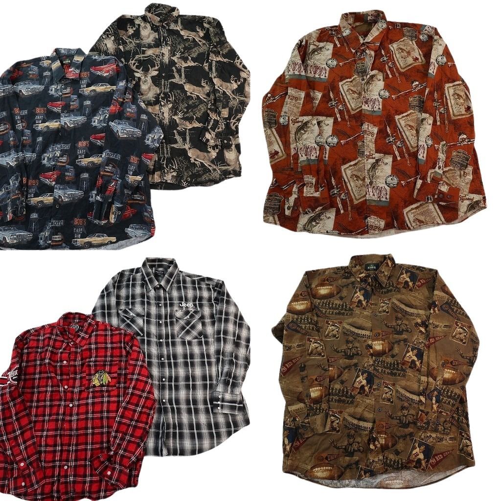 古着卸 まとめ売り モチーフMIX 長袖シャツ 6枚セット (メンズ XL /2XL