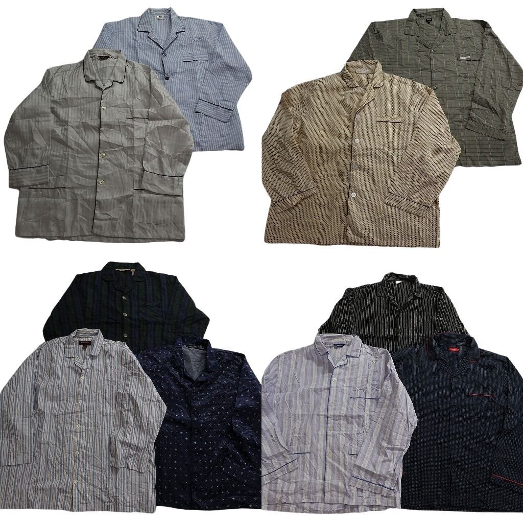 古着卸 まとめ売り 長袖 パジャマシャツ 10枚セット (メンズ XL /2XL