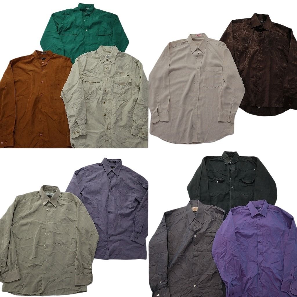 古着卸 まとめ売り 長袖シャツ MIX 10枚セット (メンズ M ) ノーカラー